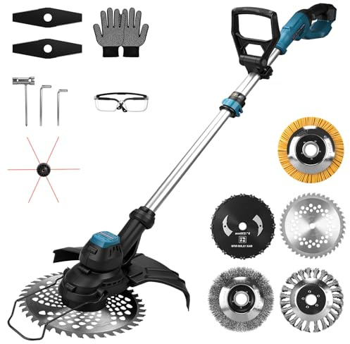 7-IN-1 Batteridriven grästrimmer kompatibel med Makita batterier 18 V, 980 W borstlös friklippare batteri med 100–140 cm justerbar längd, elektrisk röjsåg för trädgård, gräsmatta (utan batteri)