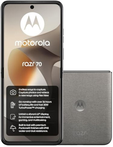 Motorola Razr 70 5G (XT2657-1) 256 GB Speicher + 8 GB RAM, 17,5 cm (6,9 Zoll), Android 16, SIM-Frei, werksseitig entsperrt, Dual-SIM (Nano-SIM + eSIM) Flip-Smartphone (Pantone Bright White)