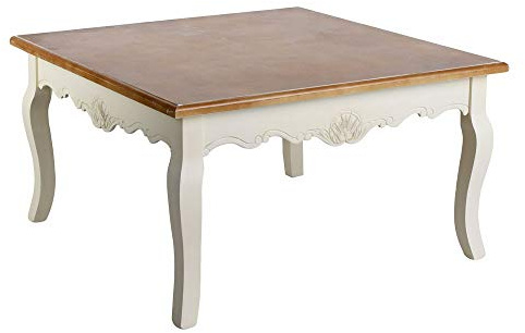 PALAZZO INT Wohnzimmertisch Villa Isolde – Antik-Shabby-Chic Couchtisch aus Holz & MDF mit geschnitzten Beinen, 89×89×50 cm, quadratische Tischplatte HMB07