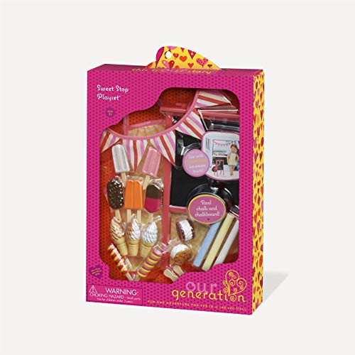 Our Generation – Eiscreme-Set – Kreidetafel & Kreide – Lebensmittel-Essen – 46 cm Puppenzubehör – Spielzeug für Kinder ab 3 Jahren – Süße Pause
