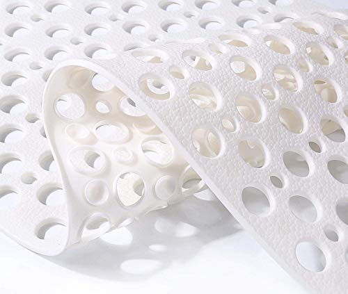 Mantto Nonslip Bath Tub Shower Mat with Suction Cups, Extra Soft TPE Bath Mat for Kids, Bathtub Bathroom Mats, Machine Washable, Smooth/Non-Textured Tubs Only, 30L x 17W Inch(White)