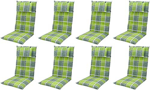 Doppler 8 mal Luxus Hochlehner Auflage mit Kopfkissen 120 x 50 x 8 cm 5911, Grün Kariert, Baumwollmischgewebe, Made IN Europe