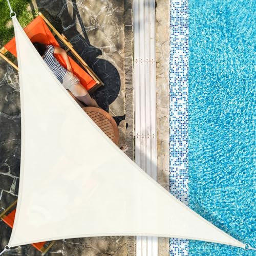 AXT SHADE Toldo Vela de Sombra Triangular 5x5x7m Protección Rayos UV y Transpirable para Exterior Terraza Patio Jardín-Crema