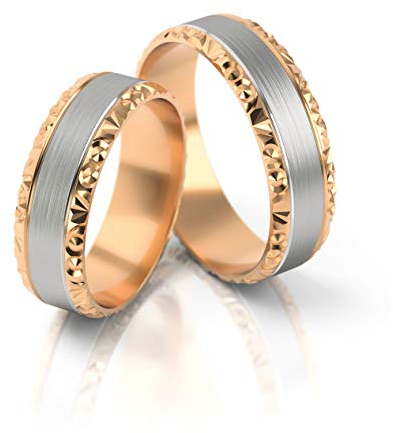 JC GOLD Trauringe - Rotgold Weißgold Eheringe Bicolor inklusive Stein und Gravur im Paarpreis PL099 (8 Karat (333) Bicolor)