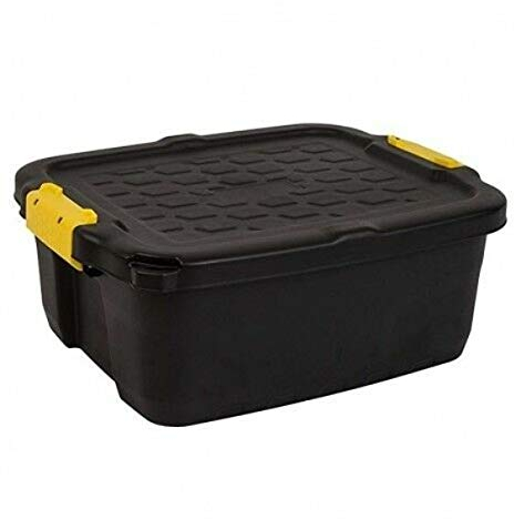 Strata 3 Stück Heavy Duty Aufbewahrungsbox, Secure Stackable Case - 24 Liter - 50 x 40 x 20 cm - Beständig gegen 350 kg - schwarz/gelb