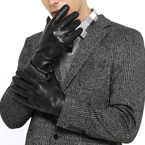 ZLUXURQ Herren Winter Echtes Schaffell Leder warme Handschuhe Kaschmir oder Wolle Futter