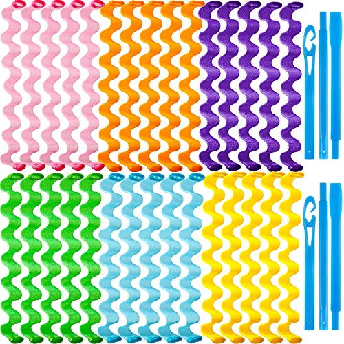 30 Stücke Haar Lockenwickler Spiral Locken Styling Kit Kein Hitze Hitzelose Haarrollen Wellen Stil mit 2 Stücke Styling Haken (50 cm, Gemischte Farbe)