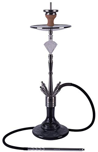Premium TANSANIT Shisha Set, Wasserpfeife Shisha Edelstahl Komplettset mit 4 Anschlüsse/Schläuche. 18/8 Schliff, Klickanschluss und Diamanten Molassefänger (Tansanit 7.0 BLK Edition)