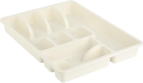 Engelland 1 x Besteckkasten Besteckkorb mit 6 Fächern, Kunststoff, BPA-frei, Farbe: Beige, Maße: 38 x 29 x 5 cm