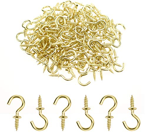 N\W Mini Ceiling Screw Hooks, 200 Pieces 1/2 Inch Cup Hooks Screw-in Hooks for Hanging Plants Mug Arts Decorations, Gold