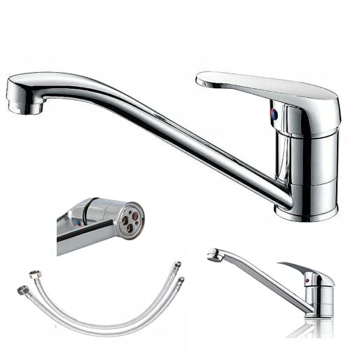 Modern Kitchen Sink Taps Single Lever Chrome Kitchen Sink Mono Basin Mixer Tap Faucet Swivel Spout Hot and Cold Water Mixer Sink Swivel Chrome Brass