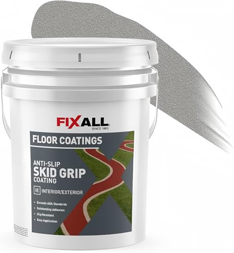 FIXALL Skid Grip Anti-Slip Coating, 5 Gallons, Smoke, Exceeds ADA Standards, Ideal for Safety Areas, Slip-Resistant Pavement, Cement & Concrete Paint