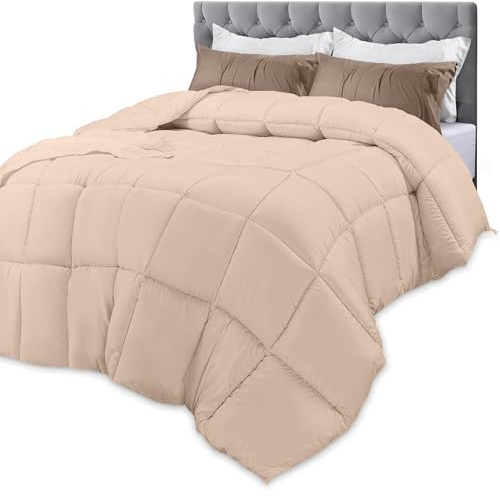 Utopia Bedding Piumino per tutte le stagioni, 250 g/m², in peluche, con imbottitura in fibra siliconata, con cuciture (beige, queen size)