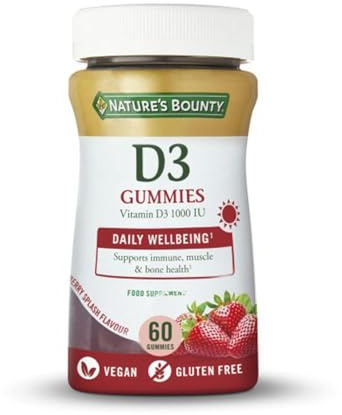 Nature's Bounty Vitamina D3 1000 UI | Gominolas Sabor Fresa | 60 uds | Contribuye al sistema inmunitario y al funcionamiento muscular