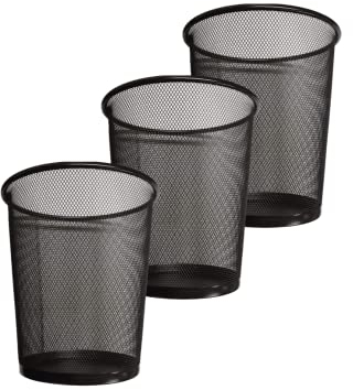 Zuvo Pack of 3 Circular Mesh Waste Paper Bin, Lightweight Waste Basket Garbage Can, Metal Trash Bin Ideal for Kitchen Home Office Dorm Room Living Room Desk Bedroom (Black)