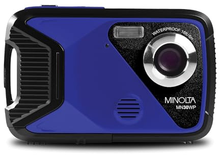 Minolta Waterproof Digital Camera - Underwater 16ft, 21MP Photos, 1080p HD Video, 2.8” LCD, 4X Digital Zoom, Anti-Shake, Face Detection, Smile Capture, Scene Modes, 16GB Memory Card (Blue)