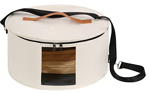 Ohiyoo Runde Hut-Aufbewahrungsbox mit Deckel, 16'' x 8'' Faltbare Box für Unterwegs, Hutschachtel Reise-Hutbox für Männer & Frauen, Stofftier-Spielzeug-Aufbewahrungsbehälter mit Deckel (Weiß)
