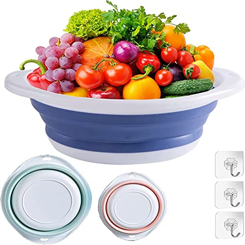 sielife 3pc Collapsible Washing Up Bowl,Maximum Diameter 13.7 Holds 5.5L of Water Multipurpose Outdoor Travel Basin Portable Folding Bowl with 3 Hooks