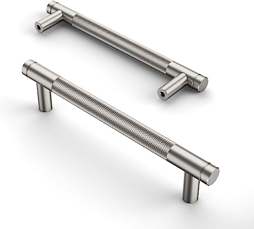 Amerdeco 10 Stück Gebürsteter Nickel Schrankgriffe 128mm Lochabstand, Aluminium Griffe für Küchenschränke & Möbelgriffe für Schubladen