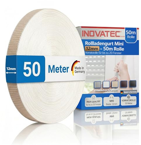 INOVATEC Rollladengurt Mini 12mm | 50m Rolle für Fenster & Türen – Beige