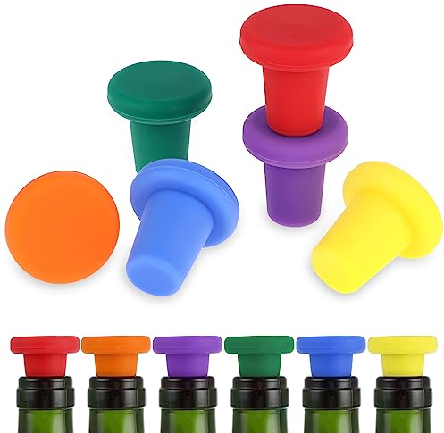 Abeillo 6 Stück Silikon Kronkorken, Wiederverwendbare 6 Farbe Weinverschluss Silikon Flaschenverschluss | für Φ 1,8cm-2,2cm Innendurchmesser der Flaschenmündung Sektverschluss
