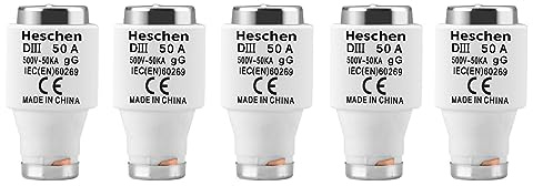 Heschen Eslabones fusibles cerámicos Neozed, eslabón fusible tipo DIII, 50A 500VAC, tipo gG, para protección de cables y líneas, 5 unidades