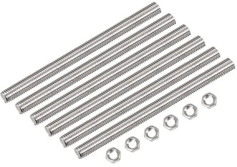 QUARKZMAN 6 Stück M12 x 200mm Voll Gewindestange 304 Edelstahl Gewindestangen Rechtshänder Gewindestäbe Gewindestifte Stabbolzen mit 6 Stück Sechskantmuttern 1.75mm Gewinde Abstand