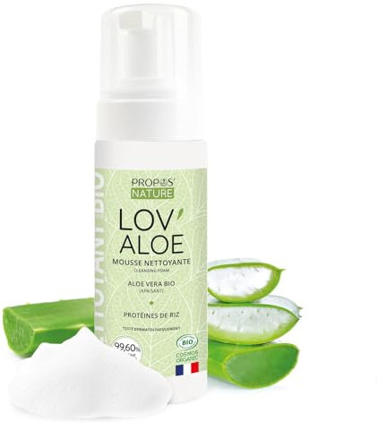 Lov'Aloe Bio - Schiuma detergente Bio - Aloe Vera, Glicerina, Proteine di Riso, 99,6% di ingredienti naturali - Made in France - 150 ml - Propos'Nature