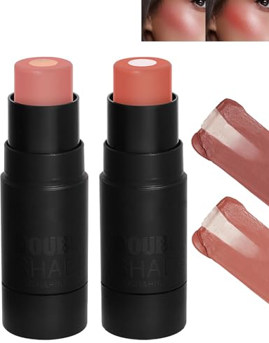 2Pcs Crème Blush Makeup Stick, Multi-usage Mat Highlighter Cheek Wand Blusher, Fards à Joues Facile à Estomper, Imperméable et Durable, Éclat Naturel, Léger et Aérien, Maquillage Cadeau Noel-03+04