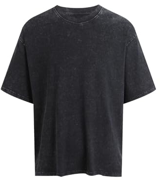 MSIYOW T-Shirts à Manches Courtes Homme Tee Shirt Vintage Délavé Oversize Large T Shirt Décontracté Chemise Haut Y2K Streetwear (M, A Noir)