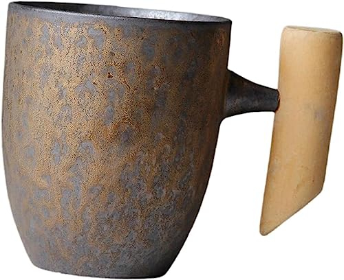 QTANZIQI Boccale da Birra Rustico Nordico in Legno - Tazza in Ceramica Artigianale per Birra e Latte, capacità 360 ml