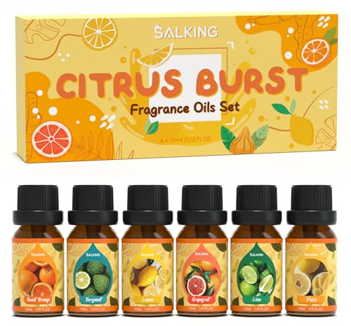 SALKING Citrus Burst Essential Oils, Fragrance Oils Gift Set, Diffuser Oils, Scented Oils for Soaps Candle Making - Sweet Orange, Bergamo, Lemon, Grapefruit, Lime, Yuzu