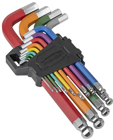 Sealey Premier AK7192 - Juego de llaves Allen hexagonales antideslizantes con extremo de bola, 13 piezas, codificadas por colores, métricas