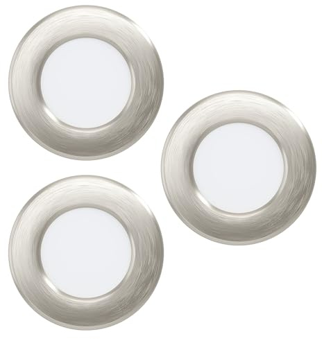 EGLO 3er-Set LED Einbaustrahler Fueva 6, Spot Deckenleuchte | Spots aus Kunststoff in silber und weiß, warmweiß-kalt-weiß, ø 8,6 cm