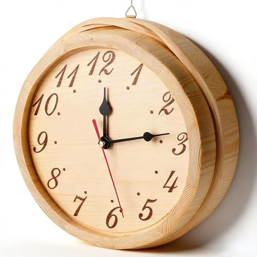 EIMSOAH Sauna Clock for Home Traditional Sauna with Large Clear Numbers Elegant Wooden Design for Living Room