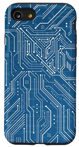 Coque pour iPhone SE (2020) / 7 / 8 Carte mère Microchip Circuit IT Fond d'ordinateur Bleu