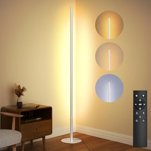 LED Corner Floor Lamp for Living Room, Minimalist Light with Remote Control, Stepless Adjustable 2700k-6500k Colors & Brightness, Modern Reading Bright Light, 58 Standing Lamp for Bedroom Home Office