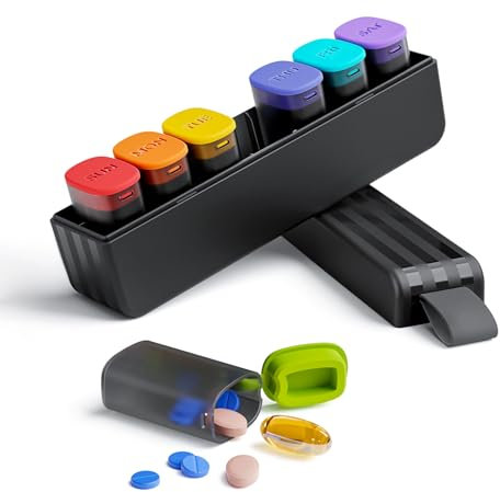 shunhey Tablettenbox 7 Tage - Medikamentenbox 7 Tage mit Großen Separaten Fächern, Medikamentendose für Unterwegs, Pillendose Groß für Vitamine, Fischöl, Kapseln, Medikamente