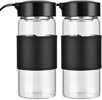 BNCWCQZ Small Glass Shaker Bottle, 2 Pack 16oz BPA Free Odorless Shaker Bottle with 304SS Mixing Ball and Removable Cleaning Brush for Fitness & Protein Shakes(Black-2Pack)