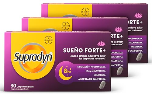 Supradyn Sueño Forte+ Comprimidos para dormir con Melatonina, Valeriana y Amapola de california, Ayuda para dormir bien y combatir el insomnio, Adultos (3x30) 90 Tabletas