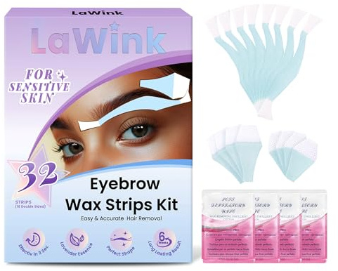 Strisce per ceretta Strisce Depilatorie Viso,32 Strisce, 4 Salviette Lenitive con Olio, per Depilazione Sopracciglia e Labbro,Sopracciglia, labbra,pretagliato LaWink