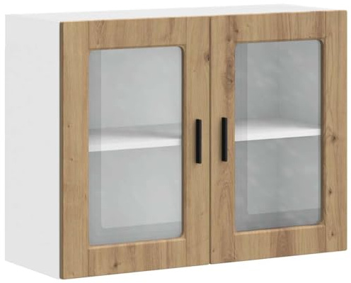 vidaXL Väggskåp för kök med glasdörr Porto artisan ek, skåp för köksvägg, köksskåp på vägg, överskåp, väggskåp med glas, väggskåp med dörrar
