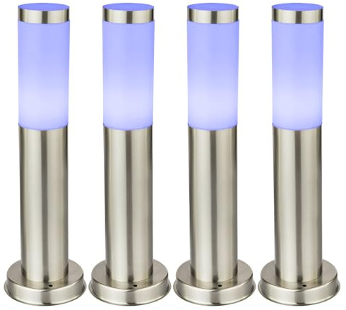 4x Außen Stehlampen Garten Wegelampe Edelstahl Sockelleuchte Farbwechsler Gartenlampe Stehleuchte, E27 RGB LED, 45x7,6cm