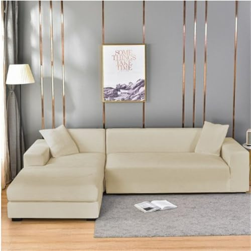 Odot Sofa Überzug,Weich Silberfuchssamt Sofabezug Ecksofa,Couch Überzug für 1/2/3/4 Sitzer,Modern Sofa Überzug,rutschfest Elastische Sofabezug L Form Sofaschoner für Schmücken (Beige,3 Sitzer)