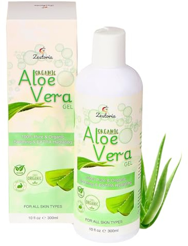 Zestoria Organic Aloe Vera Gel 300ml – 99.75% Pure & Natural – Soothing, Hydrating Moisturiser for Face, Body, Hair & Scalp – After Sun, Aftershave, Sensitive Skin Care – Vegan & Cruelty-Free