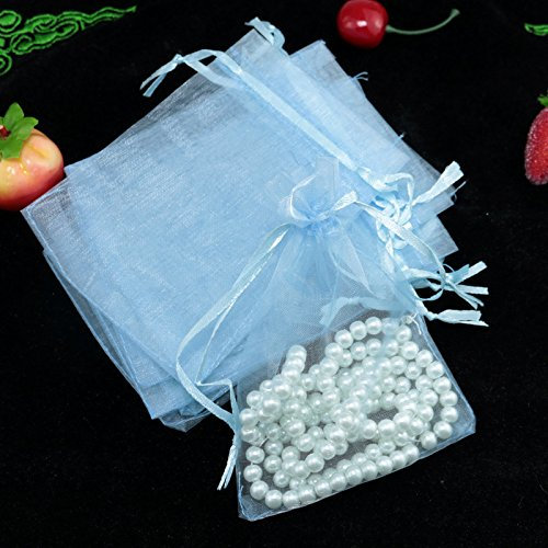 YKAFADE 100 Stück Organzabeutel Organzasäckchen Schmucksäckchen mit Kordelzug 11x16cm Hochzeits Geschenkbeutel Geschenksäckchen Schmuckbeutel für Weihnachten Festival Party -Hellblau