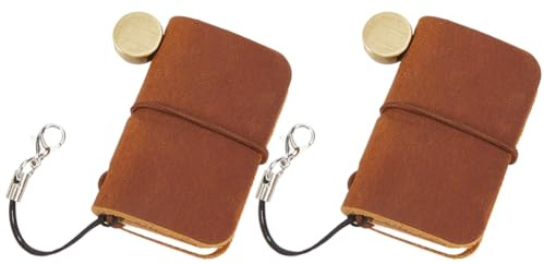 craspire 2 Pièces 1.7 X 1.9 Pouces Mini Carnet Journal en Cuir Reliure Portable Vintage Personnalisé Micro Journal de Voyage Journal de Poche Vierge Camel Porte-clés Écriture Dessin