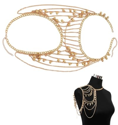 TPZORJX Sexy Schulterkette, Körperkette, goldfarben, mit Quasten, Schulterkette, Bikini, Strand, Geburtstag, Festival, Geschenk für Damen, Uniform, Kleid, Bikini, Schulterzubehör