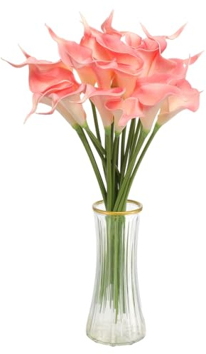sourcing map Künstliche Calla-Lilien, künstliche Seidenblumen, fühlen sich echt an, für Zuhause, Garten, Hochzeit, Party, Dekoration, Weiß, Rosa, 20 Stück