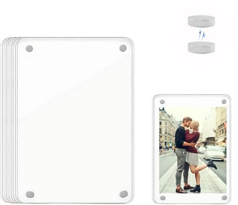 AABDTYYD 4er Set Magnet Bilderrahmen aus Acryl - Transparenter Rahmenloser Bilderrahmen für Kühlschrank (6x9cm), Hält 3-Zoll-Fotos, Doppelseitige Anzeige für Zuhause/Büro